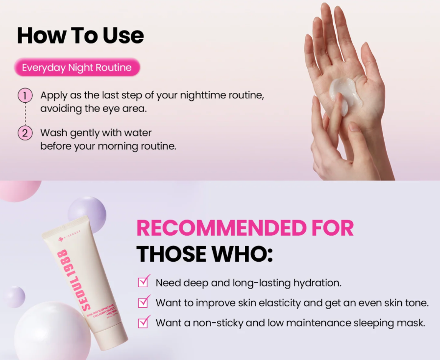 SEOUL 1988 Sleeping Mask : Collagen Complex 7 + Red Bean - Μάσκα Νύχτας Ενυδάτωσης & Σύσφιξης