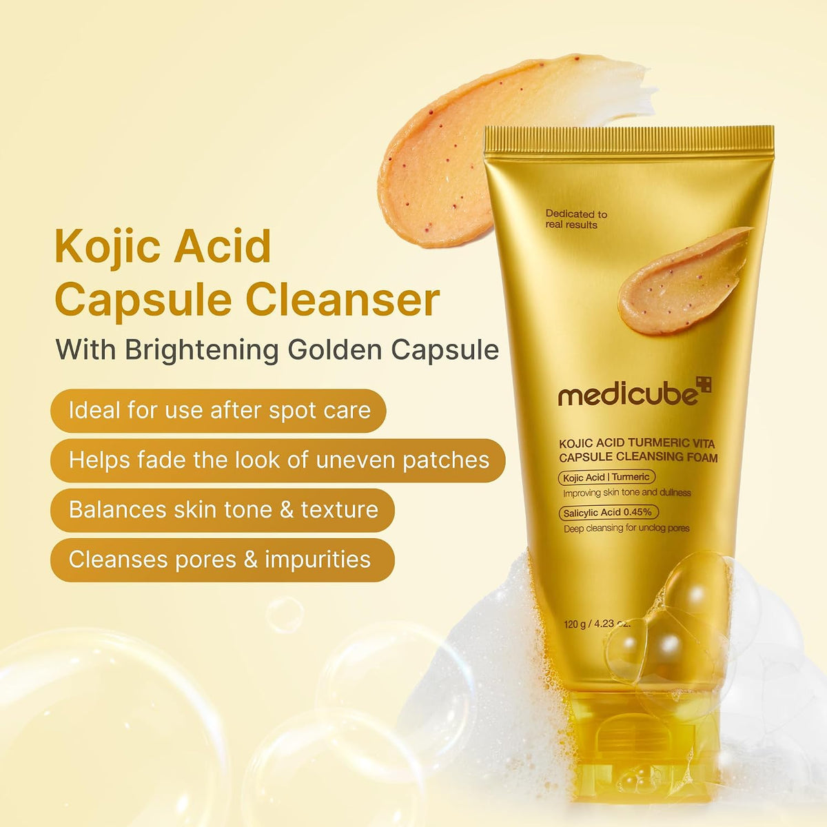Medicube Kojic Acid Turmeric Vita Capsule Cleansing Foam – Αφρός Καθαρισμού Λάμψης & Ομοιόμορφου Τόνου με Κοτζικό Οξύ, Κουρκουμά & Βιταμίνες