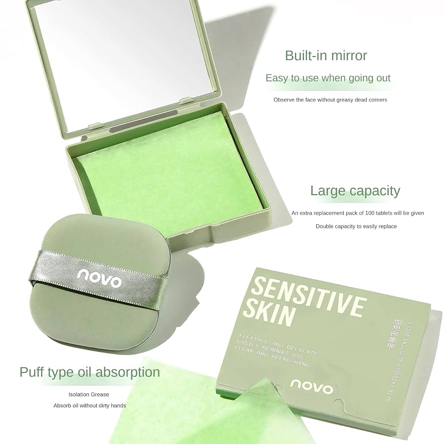 Skin-Friendly Blotting Paper with Mirror - Χαρτάκια Απορρόφησης Λιπαρότητας με Καθρεφτάκι & Puff