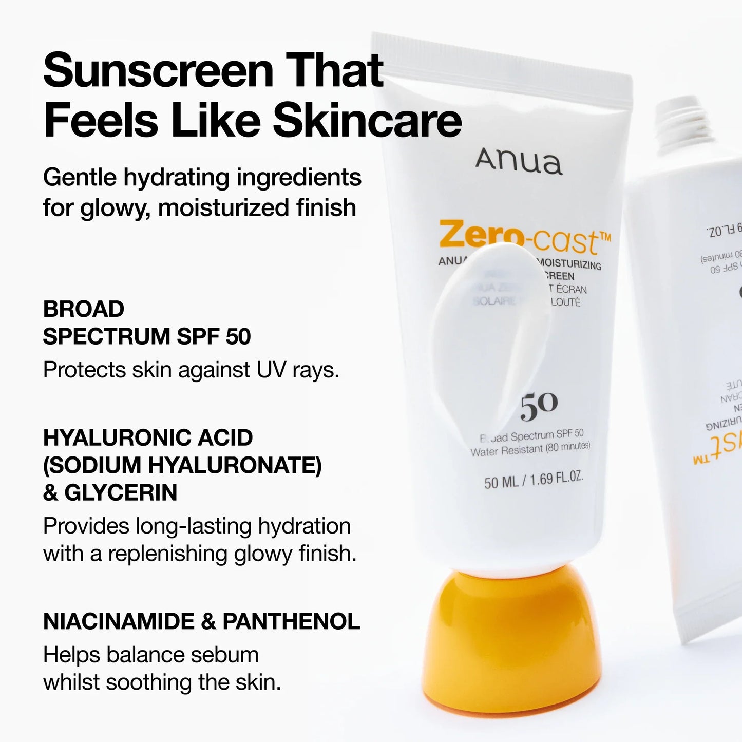 Anua Zero-Cast Moisturizing Finish Sunscreen SPF50+ - Ενυδατικό αντηλιακό χωρίς white cast