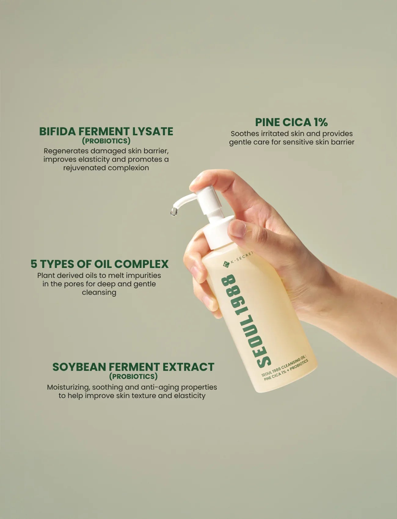 SEOUL 1988 Cleansing Oil : Pine Cica 1% + Probiotics - Έλαιο καθαρισμού και ντεμακιγιάζ