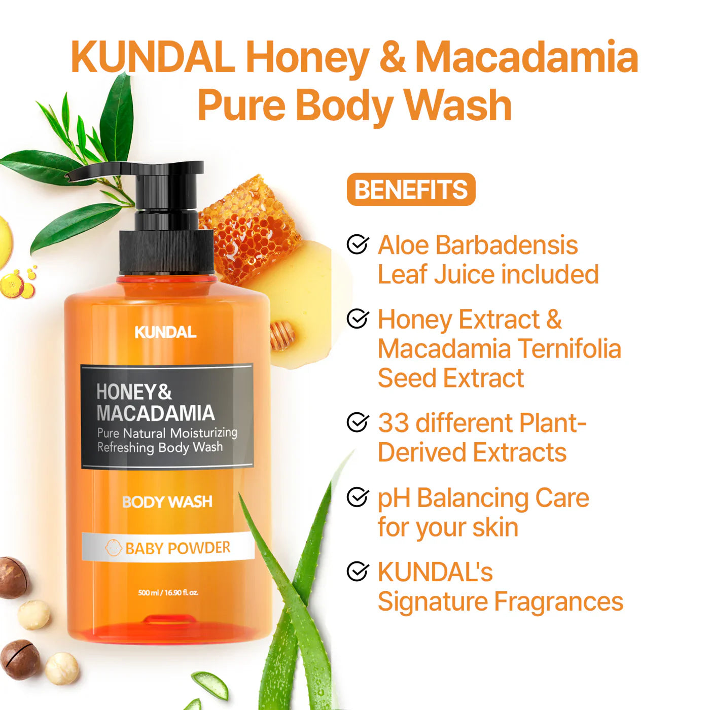 Honey & Macadamia Pure Body Wash Baby Powder – Ενυδατικό Αφρόλουτρο με Μέλι & Macadamia