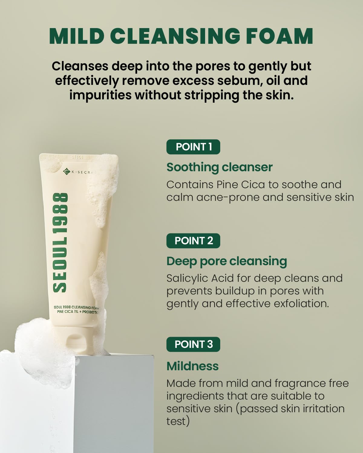 SEOUL 1988 Cleansing Foam : Pine Cica 1% + Probiotics - Αφρός καθαρισμού θρέψης και ενυδάτωσης