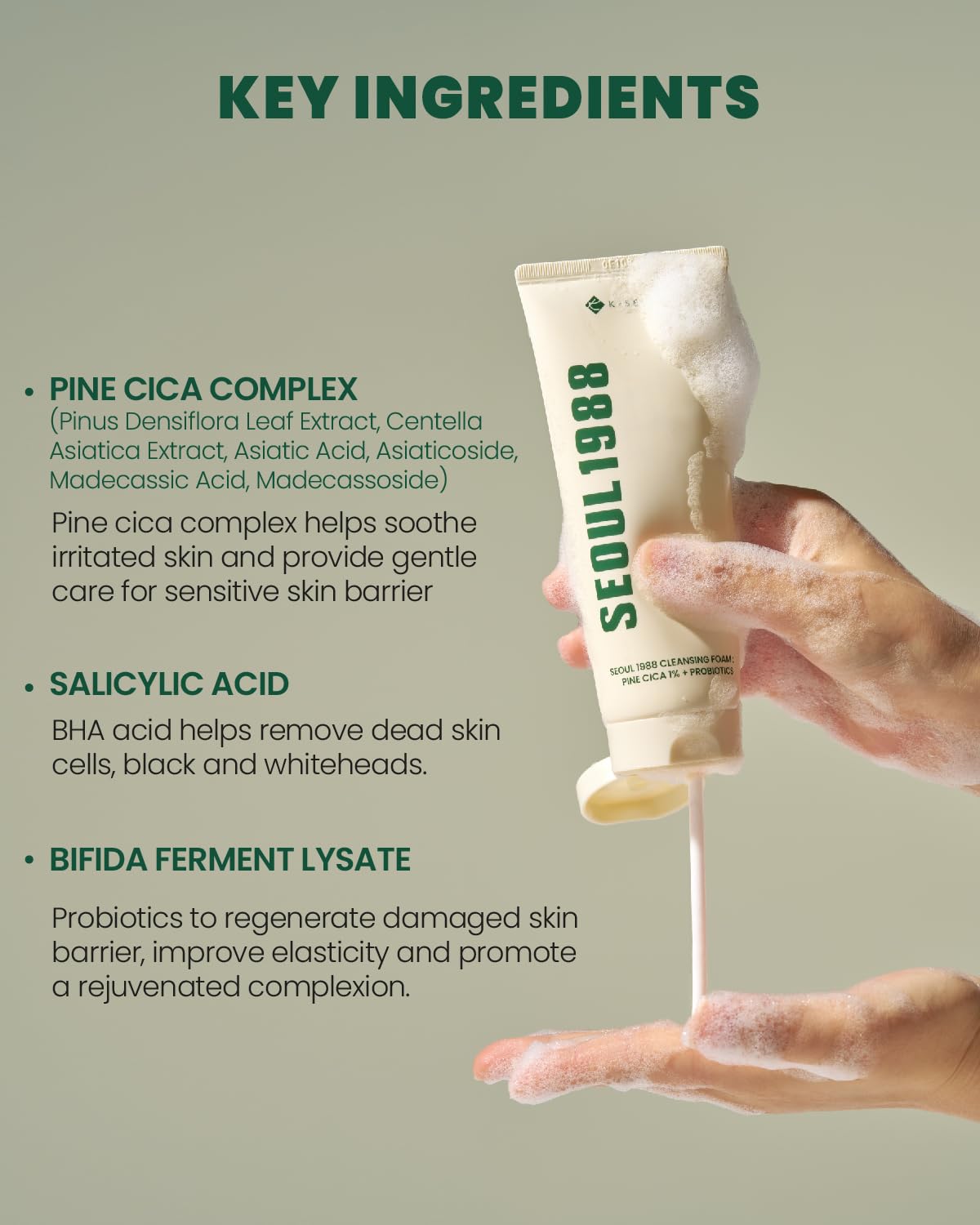 SEOUL 1988 Cleansing Foam : Pine Cica 1% + Probiotics - Αφρός καθαρισμού θρέψης και ενυδάτωσης