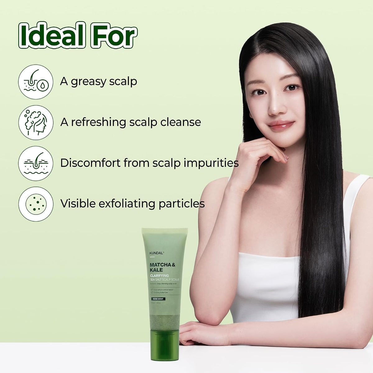 Matcha & Kale Clarifying Sea Salt Scalp Scrub Herb Mint - Απολεπιστικό Scrub Τριχωτού με Matcha, Kale & Αλάτι Νεκράς Θάλασσας