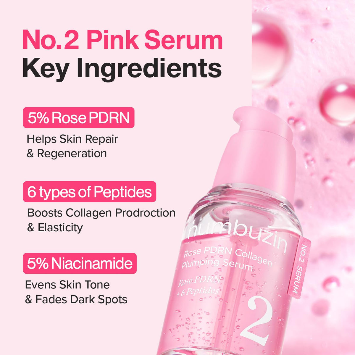 No.2 Rose PDRN Collagen Plumping Serum – Συσφικτικός & Ενυδατικός Ορός Προσώπου με PDRN, Κολλαγόνο & Πεπτίδια