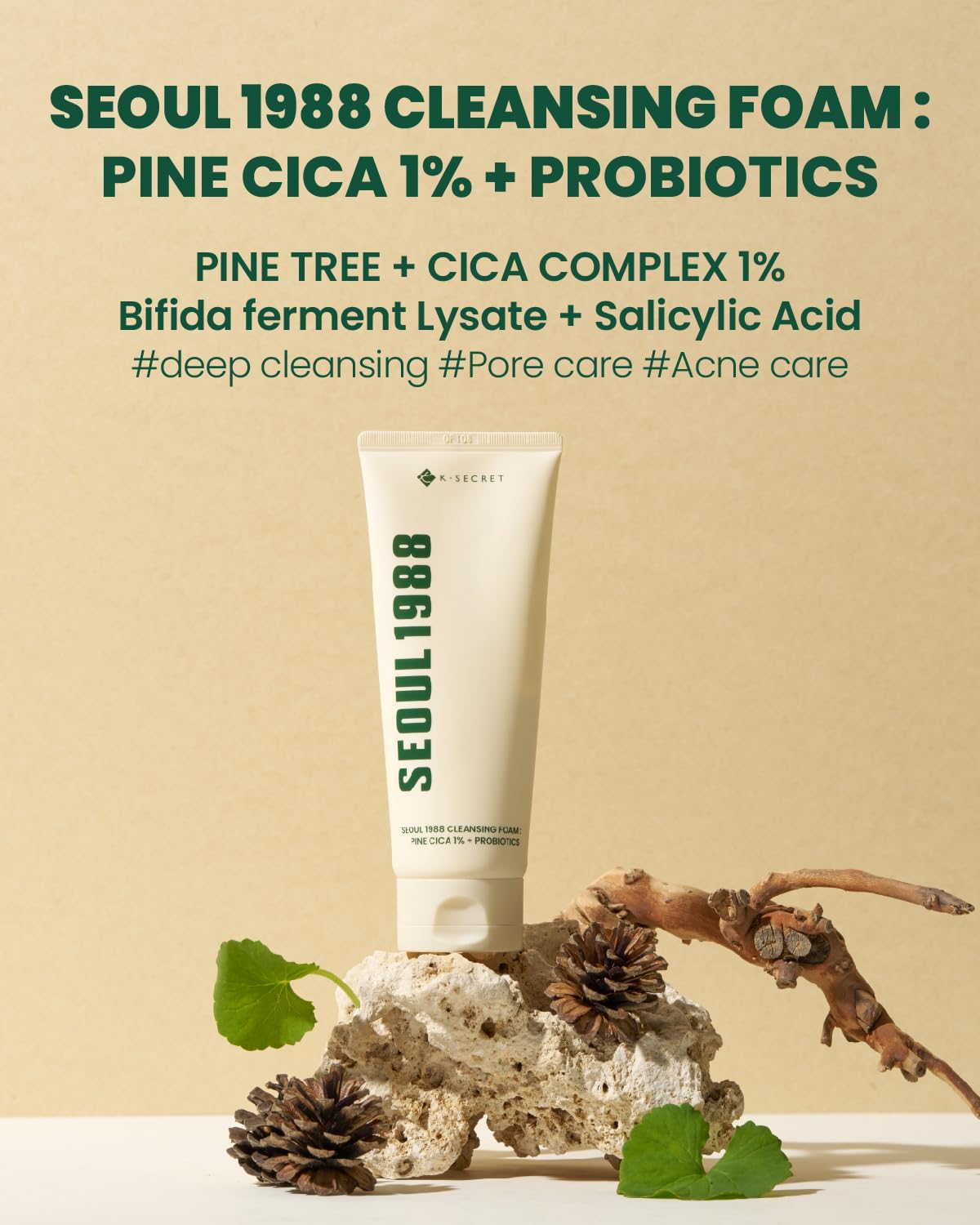 SEOUL 1988 Cleansing Foam : Pine Cica 1% + Probiotics - Αφρός καθαρισμού θρέψης και ενυδάτωσης