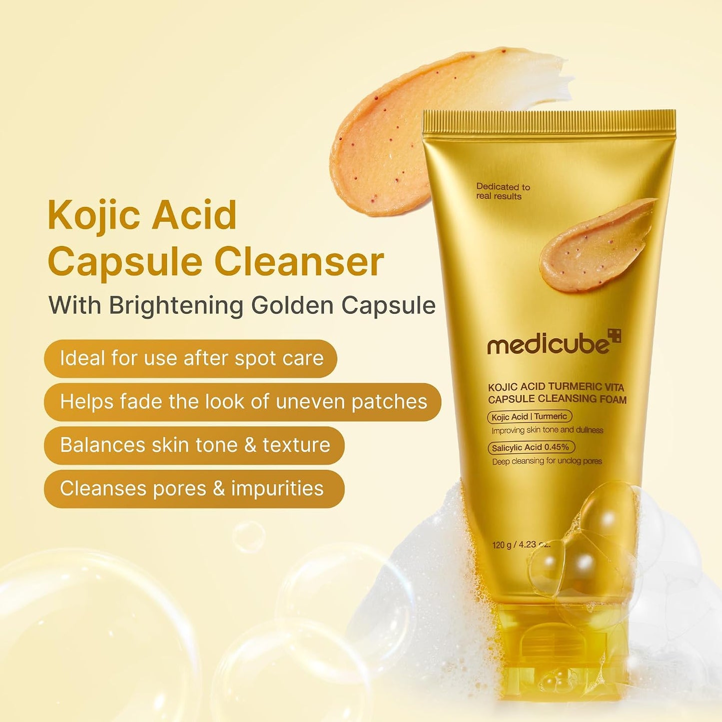 Medicube Kojic Acid Turmeric Vita Capsule Cleansing Foam – Αφρός Καθαρισμού Λάμψης & Ομοιόμορφου Τόνου με Κοτζικό Οξύ, Κουρκουμά & Βιταμίνες
