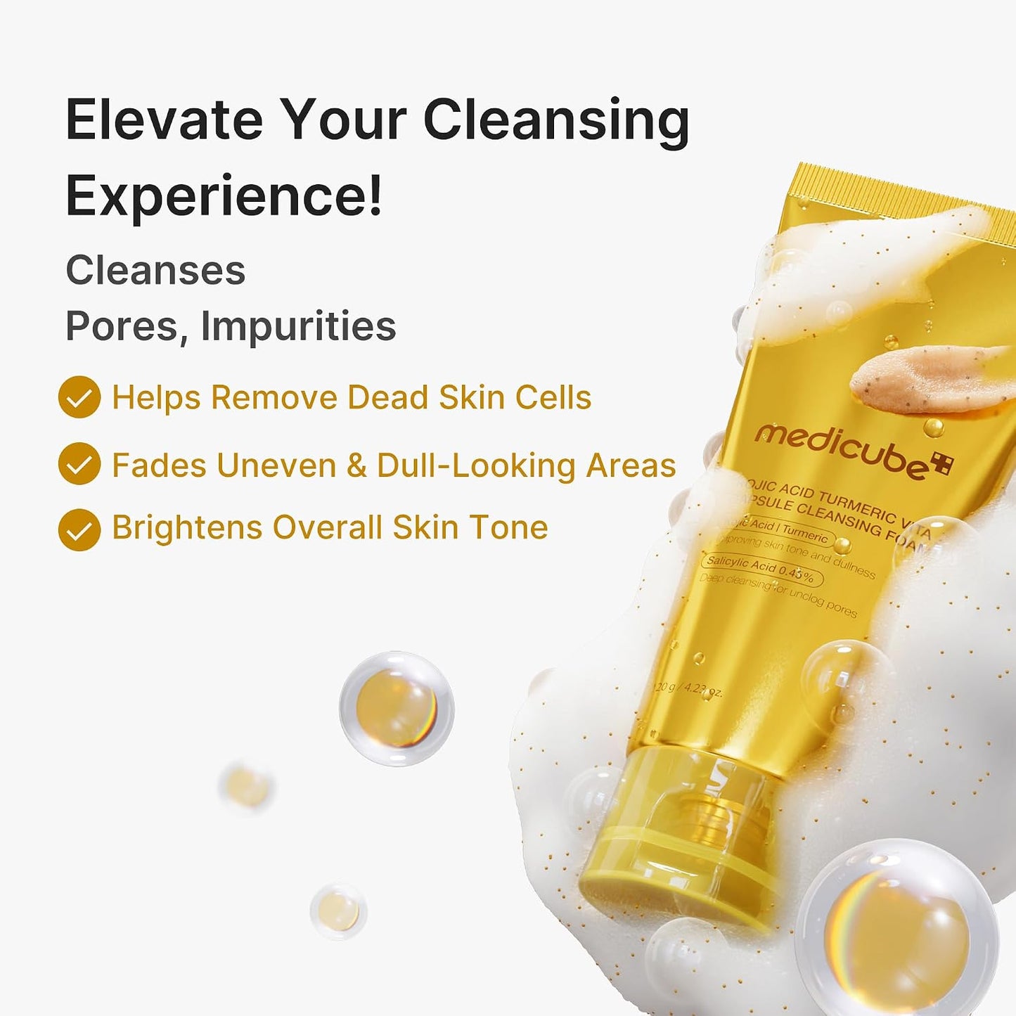 Medicube Kojic Acid Turmeric Vita Capsule Cleansing Foam – Αφρός Καθαρισμού Λάμψης & Ομοιόμορφου Τόνου με Κοτζικό Οξύ, Κουρκουμά & Βιταμίνες
