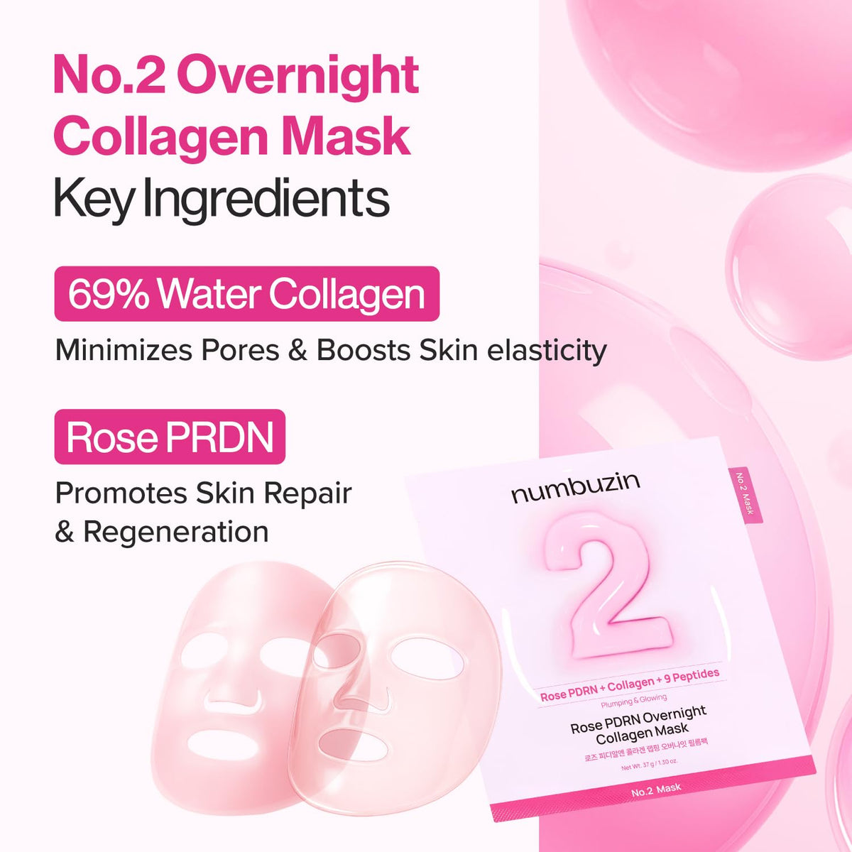 No.2 Rose PDRN Overnight Collagen Mask – Ολονύχτια Μάσκα Κολλαγόνου για Σύσφιξη, Plumping & Glass Skin