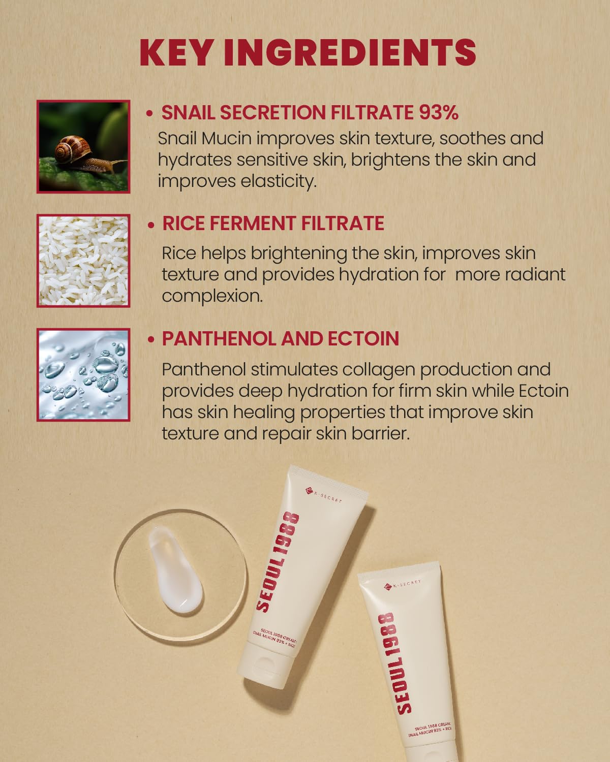 SEOUL 1988 Cream: Snail Mucin 93% + Rice - Ενυδατική κρέμα με έκκριμα σαλιγκαριού