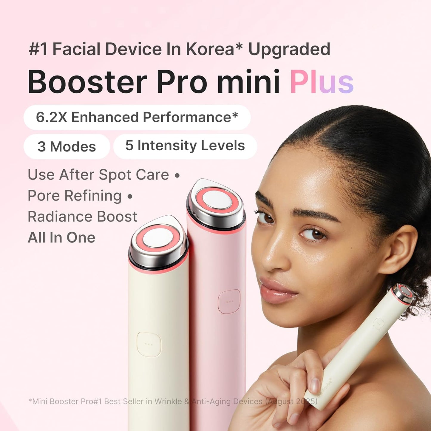AGE-R Booster Pro Mini Plus Pink – Φορητή Συσκευή Ενίσχυσης Απορρόφησης & Λάμψης με LED & Microcurrent