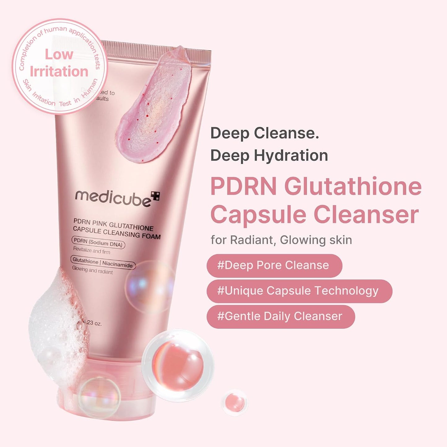 PDRN Pink Glutathione Capsule Cleansing Foam – Αφρός Καθαρισμού Λάμψης & Ενυδάτωσης με PDRN, Γλουταθειόνη & Κολλαγόνο