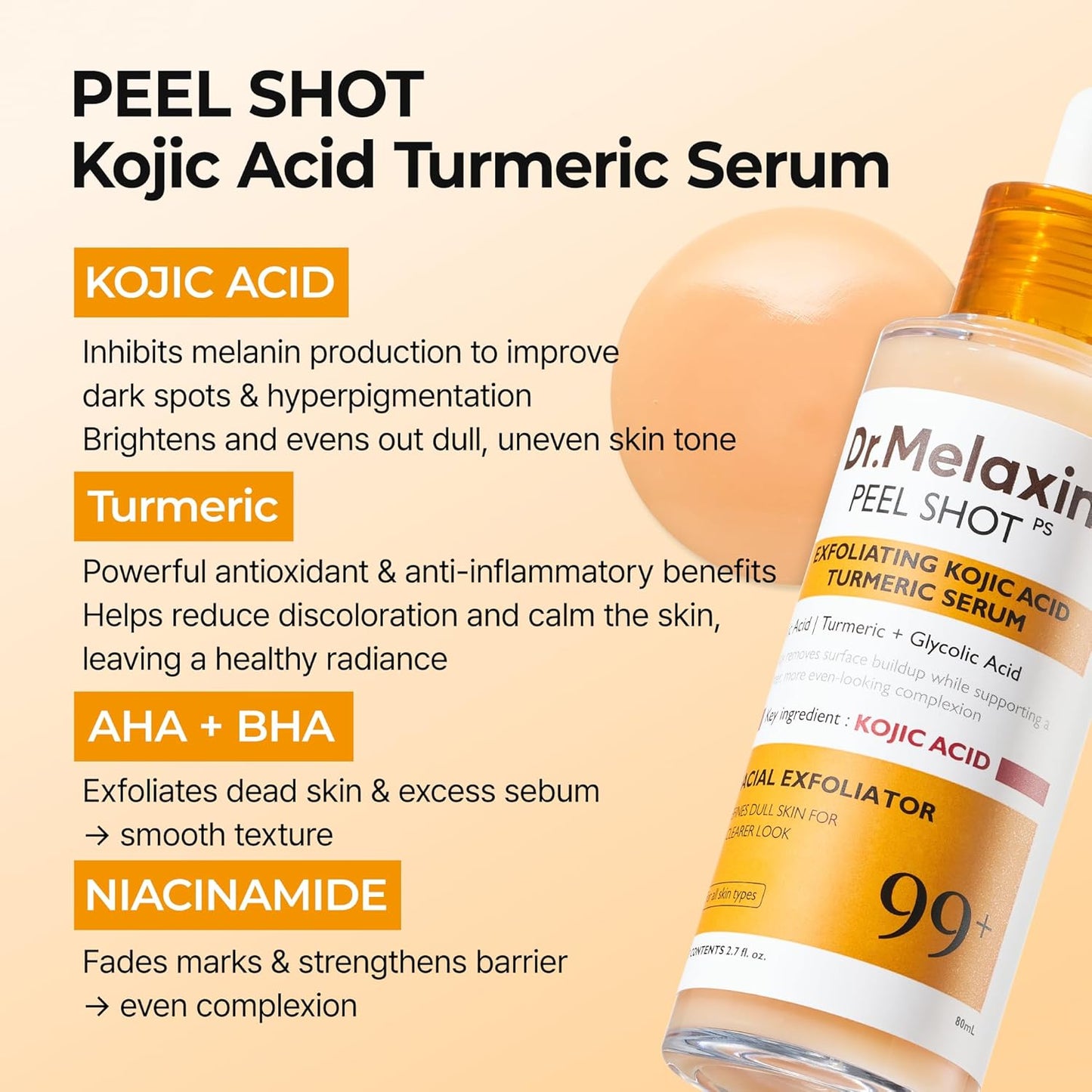 Peel Shot Exfoliating Kojic Acid Turmeric Serum – Απολεπιστικός Ορός Λάμψης με Kojic Acid & Κουρκουμά