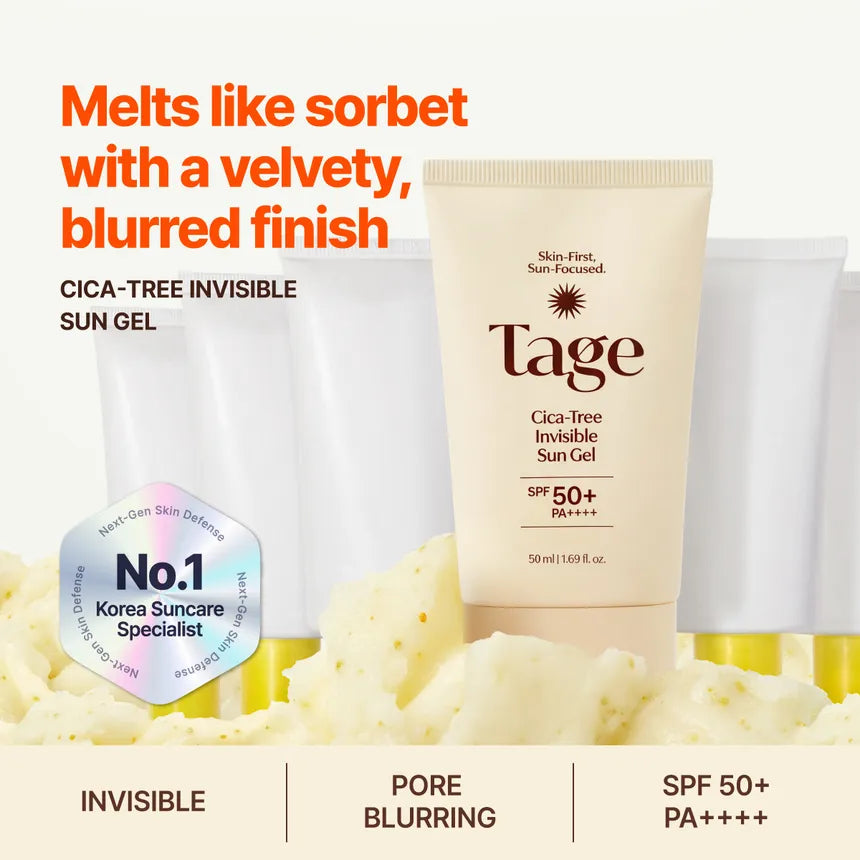 Tage Cica-Tree Invisible Sun Gel SPF50+ PA++++ – Αντηλιακό Gel Προσώπου & Smoothing Base για Πόρους με Matte Blur Effect