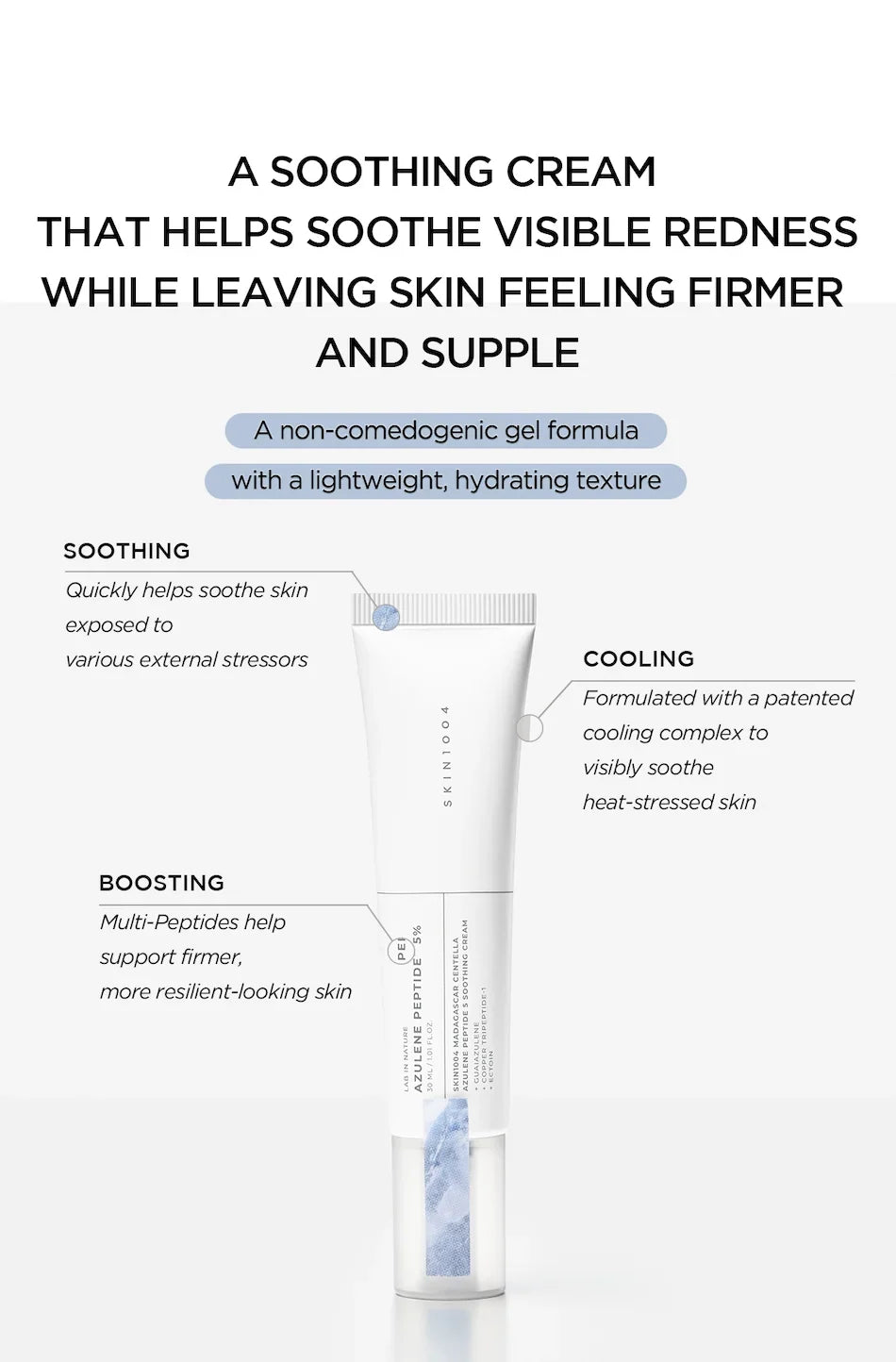 Madagascar Centella Azulene Peptide 5 Soothing Cream 30ml – Καταπραϋντική Gel Κρέμα με Azulene, Centella & 5 Πεπτίδια για Κοκκινίλες και Ελαστικότητα