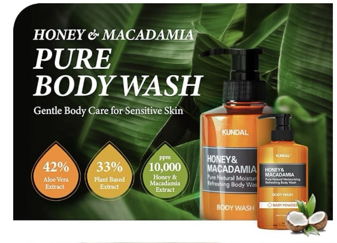 Honey & Macadamia Pure Body Wash Baby Powder – Ενυδατικό Αφρόλουτρο με Μέλι & Macadamia